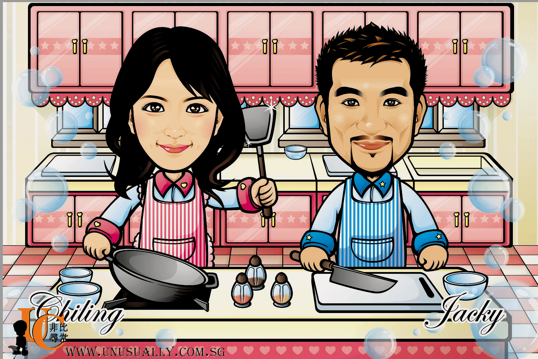 Digital Caricature Drawing - Lovely Couple Kitchen Theme